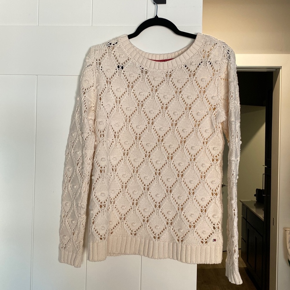 Tommy Hilfiger open knit cream white sweater